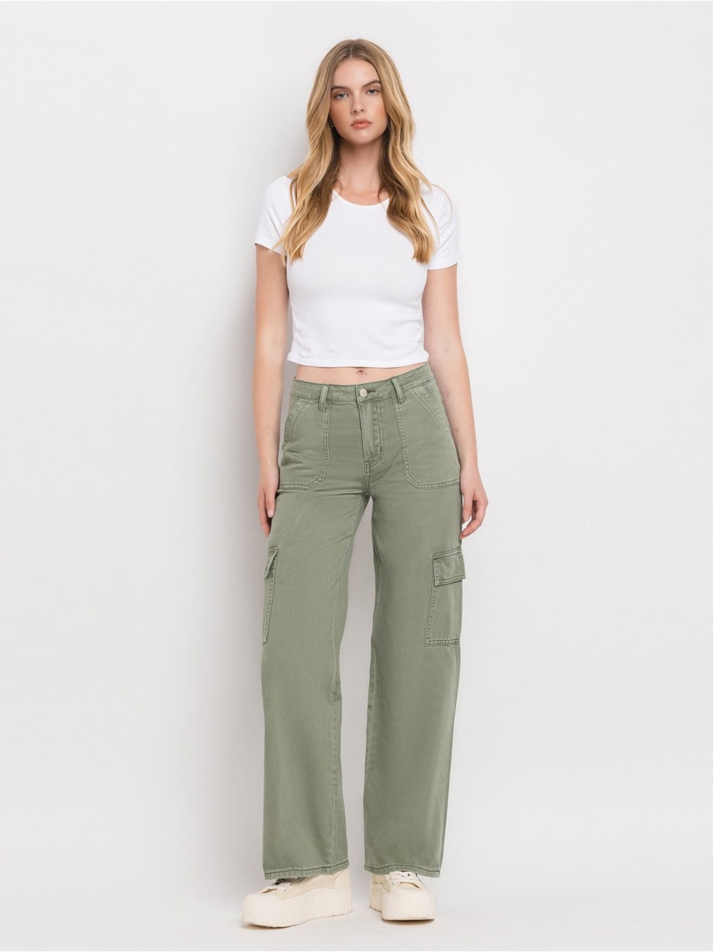 VERVET Army Green - High Rise Utility Cargo Wide Leg Jeans (SIZE 30)